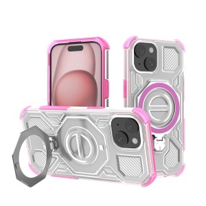 Husa pentru iPhone 15, Antisoc, SKYDDAR INOVATION, Carbon Shield PRO, Magsafe, set cu sticker, Roz