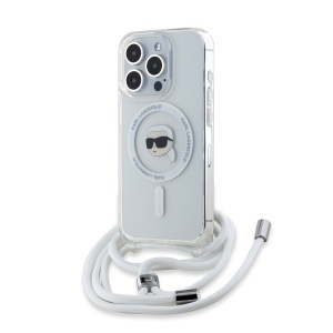 Husa pentru iPhone 15 Pro, Karl Lagerfeld, IML Crossbody MagSafe, Transparent Karl Head