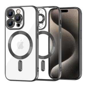 Husa pentru iPhone 15 Pro Max, SKYDDAR INNOVATION, Luxury Shield Magsafe, Protectie Antisoc, Negru, set cu sticker