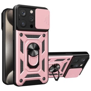 Husa pentru iPhone 15 Pro, SKYDDAR INNOVATION, CamShield, Roz, set cu sticker
