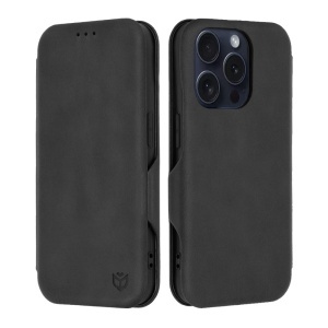 Husa pentru iPhone 15 Pro, SKYDDAR INNOVATION, Safe Wallet tip carte din Piele Ecologica, Suport Carduri, Inchidere Magnetica, Negru, set cu sticker