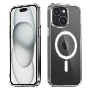 Husa pentru iPhone 15, SKYDDAR INNOVATION, MagSafe Pro din silicon, set cu sticker, Transparenta