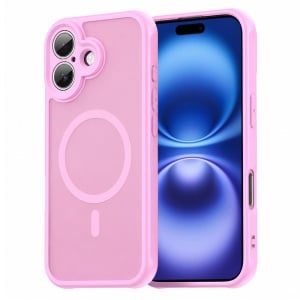 Husa pentru iPhone 16, Antisoc, HaloFrost MagSafe II, set cu sticker, Roz