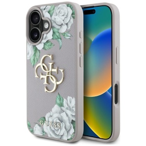 Husa pentru iPhone 16, Hardcase 4G Grained Roses Big Logo, Guess, Mov