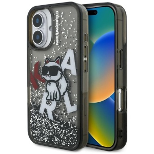 Husa pentru iPhone 16, Liquid Glitter MagSafe, Karl Lagerfeld, Alb