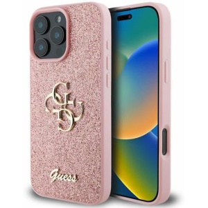 Husa pentru iPhone 16 Pro, Glitter Fixed Big 4G, Protectie Slim, Guess, Roz