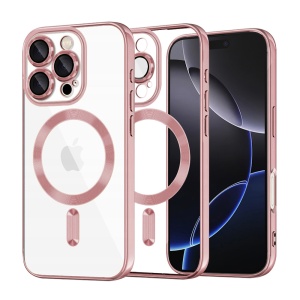 Husa pentru iPhone 16 Pro Max, Antisoc, Protectie camera, set cu sticker, Luxury Shield Magsafe, Roz