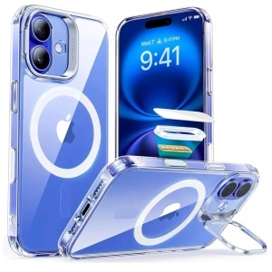 Husa pentru iPhone 16, slim, ESR Classic Hybrid HaloLock Kickstand, Transparenta
