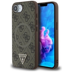 Husa pentru iPhone 16e, 4G Ring Triangle Logo MagSafe, Guess - Maro