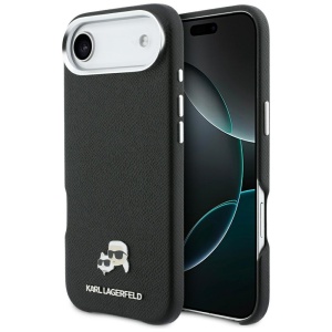 Husa pentru iPhone 17 Air, Hardcase Leather K&C Head Pin MagSafe, Karl Lagerfeld, Negru