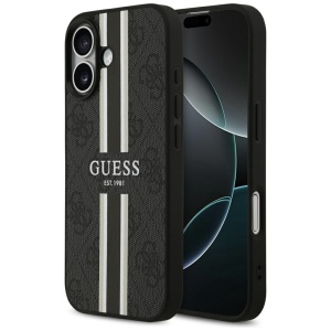 Husa pentru iPhone 17, Guess Printed Stripes MagSafe, Negru