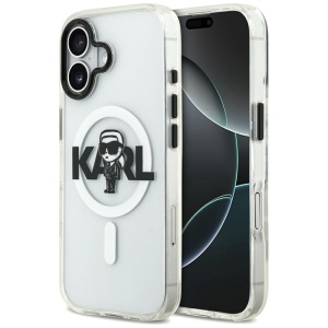 Husa pentru iPhone 17, IML Glitter K&C Heads Logo MagSafe, Clear Mono Karl&Choupette