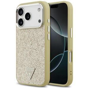 Husa pentru iPhone 17 Pro, Glitter Triangle Logo MagSafe, Guess, Auriu