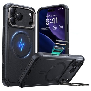 Husa pentru iPhone 17 Pro Max, ESR Cyber Armor Kickstand, Negru