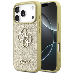 Husa pentru iPhone 17 Pro Max, Glitter Fixed Big 4G, Protectie Slim, Guess, Auriu