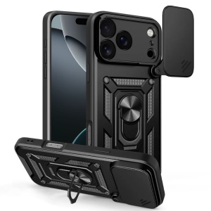Husa pentru iPhone 17 Pro Max, SKYDDAR INNOVATION, CamShield, Inel magnetic, set cu sticker, Negru