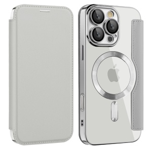 Husa pentru iPhone 17 Pro Max tip carte, SKYDDAR INOVATION, SmartMag Book, Magsafe, RFiD, Suport Carduri, set cu sticker, Gri