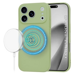 Husa pentru iPhone 17 Pro, SKYDDAR INNOVATION, din Silicon Catifelat, SoftFlex Magsafe, set cu sticker, Verde