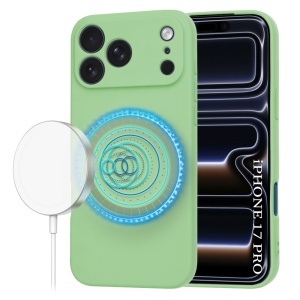 Husa pentru iPhone 17 Pro, SKYDDAR INNOVATION, din Silicon Catifelat, SoftFlex Magsafe, set cu sticker, Verde deschis - Img 6
