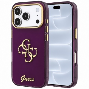 Husa pentru iPhone 18 Pro / iPhone 17 Pro - Guess IML 4G Metal Script (GUHCP18L5HC4MLSU) - Burgundy