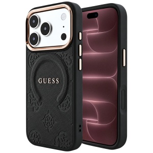 Husa pentru iPhone 18 Pro Max / iPhone 17 Pro Max - Guess Saffiano Peony & Ring MagSafe - Black