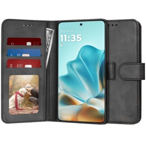 Husa pentru Motorola Edge 60 Fusion, SKYDDAR INNOVATION, Diary Book, tip carte, cu Portofel Interior, Antisoc, Negru, set cu sticker