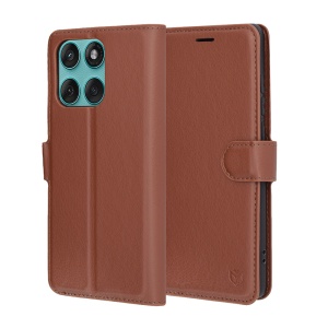 Husa pentru Motorola Edge 60 Fusion, SKYDDAR INNOVATION, Leather Wallet, tip Carte, cu Portofel Interior, Finisaje Premium, Maro, set cu sticker - Img 1
