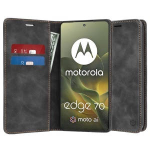 Husa pentru Motorola Edge 70, SKYDDAR INNOVATION, Confy Cover tip Carte din piele Eco Premium, cu Portofel Interior, set cu sticker, Negru