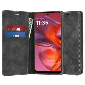 Husa pentru Motorola Moto G05 / Moto E15, SKYDDAR INNOVATION, Confy Cover tip Carte din piele Eco Premium, cu Portofel Interior, set cu sticker, Negru