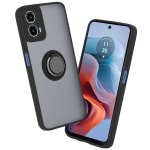 Husa pentru Motorola Moto G34 / Moto G45, SKYDDAR INNOVATION, Glinth cu Inel Rotativ 360° Magnetic, Negru, set cu sticker