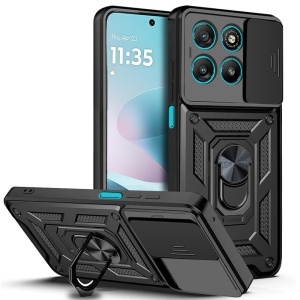 Husa pentru Motorola Moto G57 Power / Moto G67 Power, SKYDDAR INNOVATION, CamShield, Inel magnetic, set cu sticker, Negru