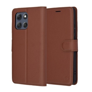 Husa pentru Motorola Moto G86 Power, SKYDDAR INNOVATION, Leather Folio tip Carte, cu Portofel Interior, Finisaje Premium, set cu sticker, Maro