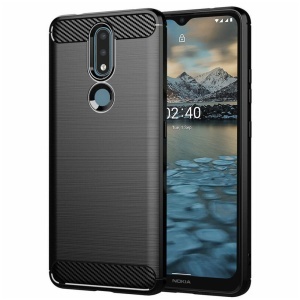 Husa pentru Nokia 2.4, SKYDDAR INNOVATION, Carbon Silicone, din Silicon Slim, cu textura Fibra Carbon, set cu sticker, Negru