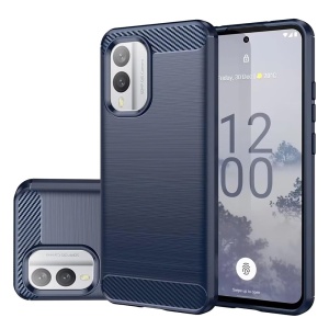 Husa pentru Nokia X30 din Silicon Premium, Slim, cu textura Fibra Carbon - Albastru