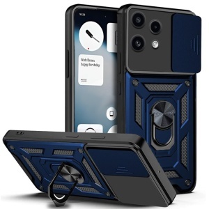 Husa pentru Nothing Phone (3a) Lite, Inel magnetic, protectie camera, set cu sticker, CamShield, Albastru