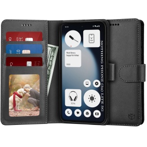Husa pentru Nothing Phone (3a) Lite, SKYDDAR INNOVATION, Diary Book, tip carte cu Portofel Interior, Antisoc, set cu sticker, Negru