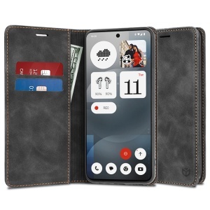 Husa pentru Nothing Phone (3a), SKYDDAR INNOVATION, Soft Wallet, tip Carte, din piele Eco Premium cu Portofel Interior, Negru, set cu sticker