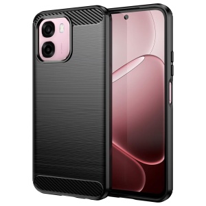 Husa pentru Oppo A6 4G din Silicon Slim, cu textura Fibra Carbon, set cu sticker, Carbon Silicone, Negru