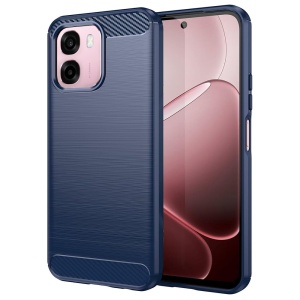 Husa pentru Oppo A6 / A6x din Silicon Slim, cu textura Fibra Carbon, set cu sticker, Carbon Silicone, Albastru