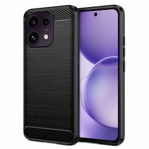 Husa pentru Oppo Reno16 F / Reno16 FS din Silicon Slim, cu textura Fibra Carbon, set cu sticker, Carbon Silicone, Negru