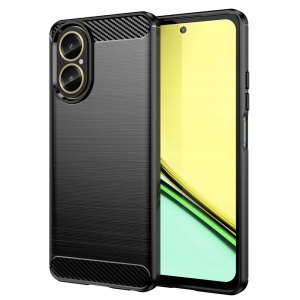 Husa pentru Realme C67 4G, , din Silicon Slim, cu textura Fibra Carbon, Skyddar Carbon Silicone, set cu sticker, Negru