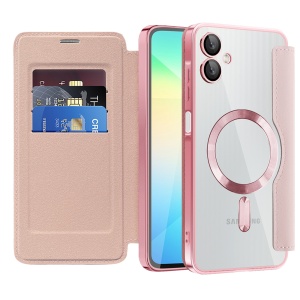 Husa pentru Samsung Galaxy A06 tip carte, SKYDDAR INOVATION, SmartMag Book, Magsafe, RFiD, Suport Carduri, set cu sticker, Roz