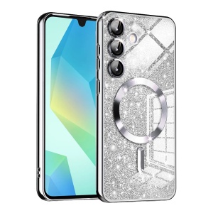 Husa pentru Samsung Galaxy A16 4G / Galaxy A16 5G, SKYDDAR INNOVATION, Luxury Glitter Magsafe, Antisoc, Fundal Detasabil 2-in-1, Margini Ridicate, set cu sticker, Argintiu