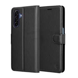 Husa pentru Samsung Galaxy A17 5G, SKYDDAR INNOVATION, Leather Folio tip Carte, cu Portofel Interior, Finisaje Premium, set cu sticker, Negru