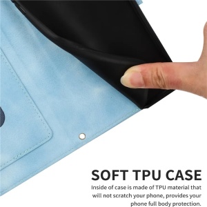 Husa pentru Samsung Galaxy A25 5G din Piele Ecologică cu Design Floral, Protecție 360°, Stand Integrat, Buzunare pentru Carduri, SKDR Floral Wallet - Bleu - Img 2