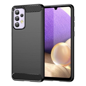Husa pentru Samsung Galaxy A32 5G, SKYDDAR INNOVATION, Carbon Silicone, din Silicon Slim, cu textura Fibra Carbon, set cu sticker, Negru