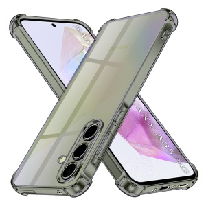 Husa pentru Samsung Galaxy A35 5G, SKYDDAR INNOVATION, Shockproof Clear Silicone, Silicon Slim, set cu sticker, Fumuriu