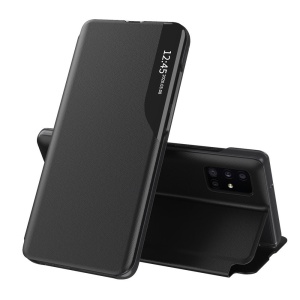 Husa pentru Samsung Galaxy A51 4G, tip carte, eFold, afisare smart, set cu sticker, Negru