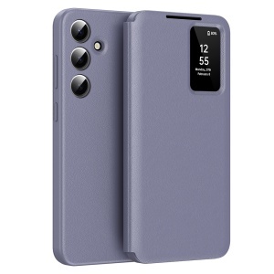 Husa pentru Samsung Galaxy A55 5G tip carte, Skyddar, cu portofel si SmartView, Premium, set cu sticker, Mov