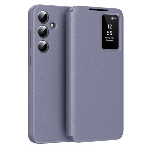 Husa pentru Samsung Galaxy A56 5G tip carte, Skyddar, cu portofel si SmartView, Premium, set cu sticker, Mov